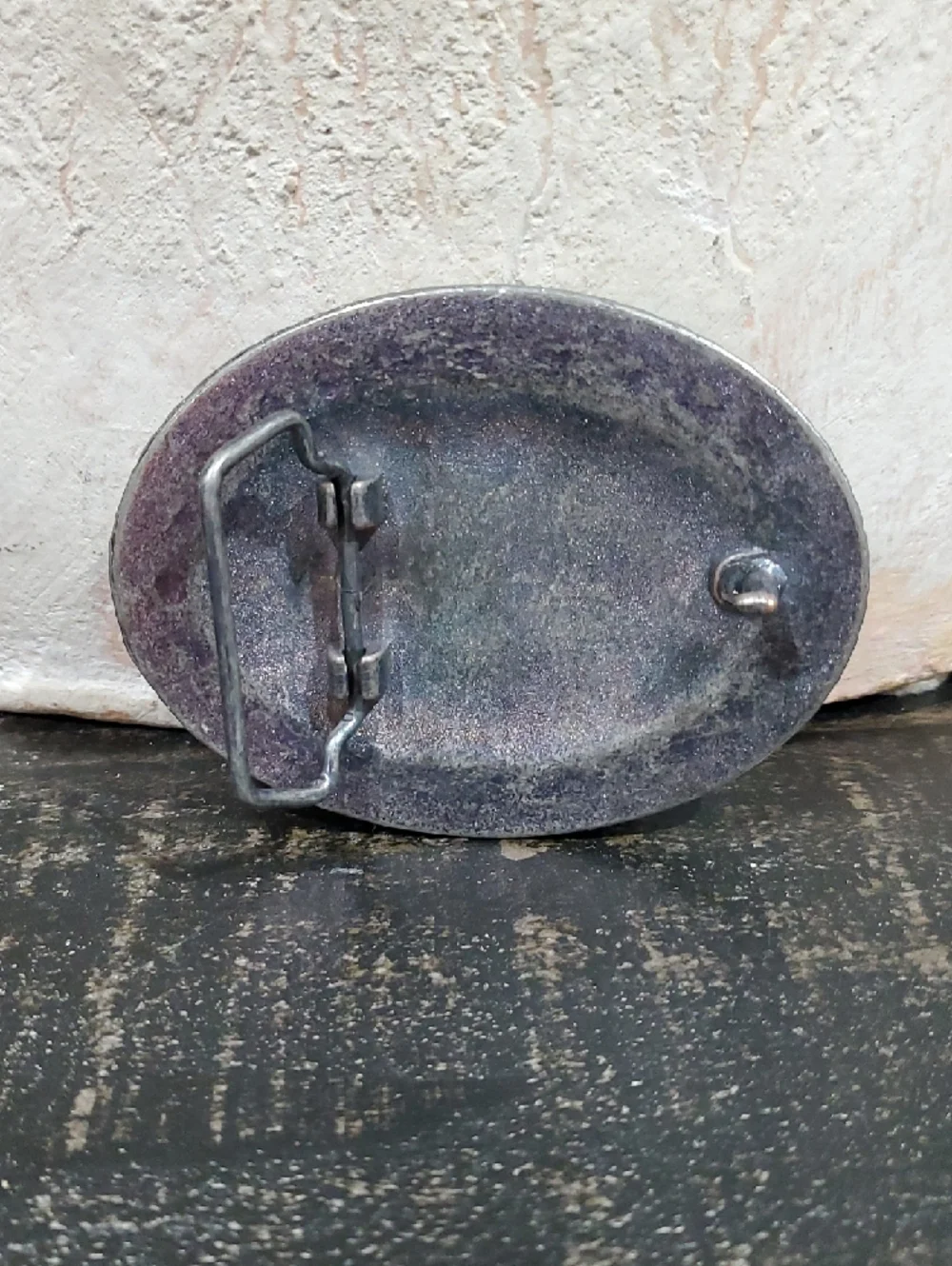 Vintage Silver Floral Oval Belt Buckle Pink And Purple Shimmer W Studs Cowgirl